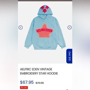 Brand New AELFRIC EDEN STAR HOODIE SIZE XS BLIE AND PINK Vintage embroidery Star